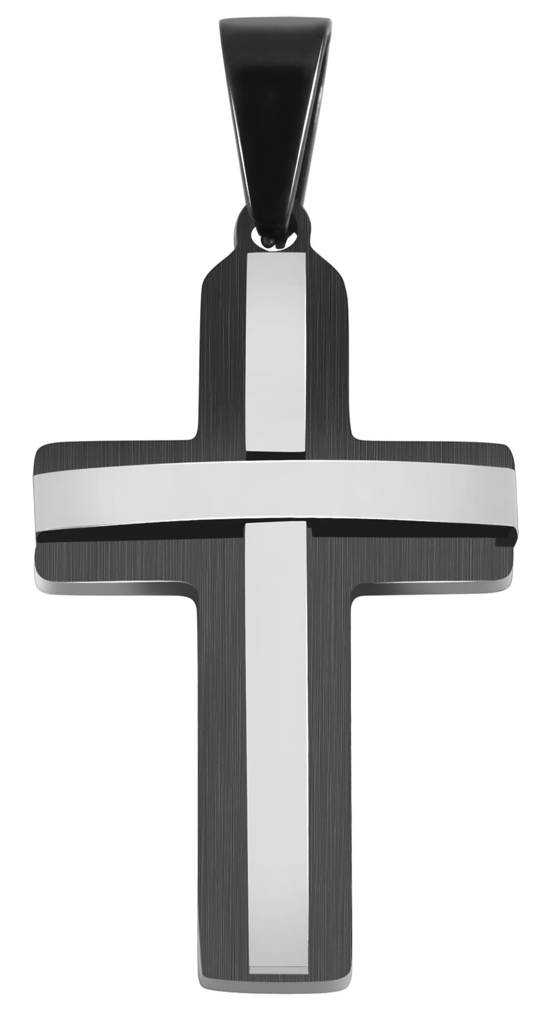"Arin" roestvrijstalen hanger - kruis, tweekleurig (zwart/zilver)