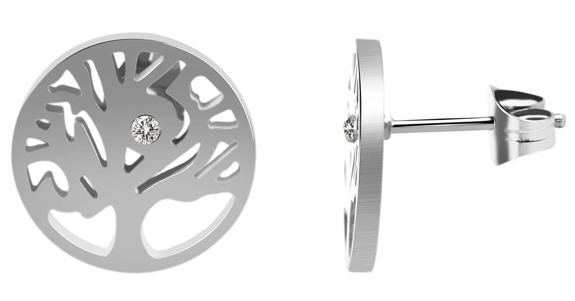 Akzent Edelstahl Ohrstecker, Lebensbaum mit Similibesatz, silberfarben