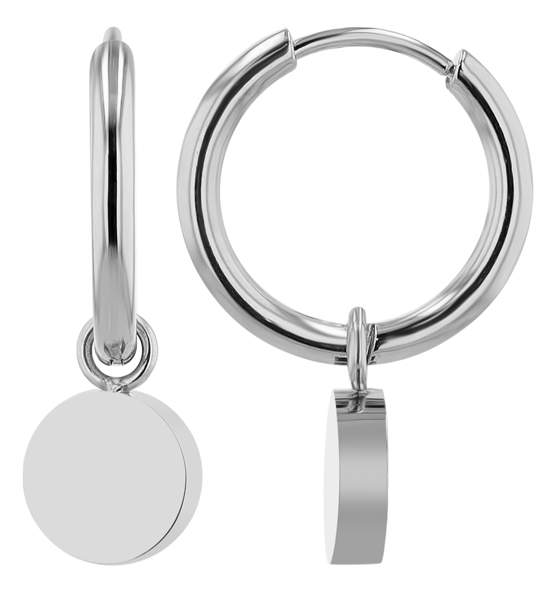 "Soile" Edelstahl Creole mit rundem Anhänger abnhembar, silberfarben