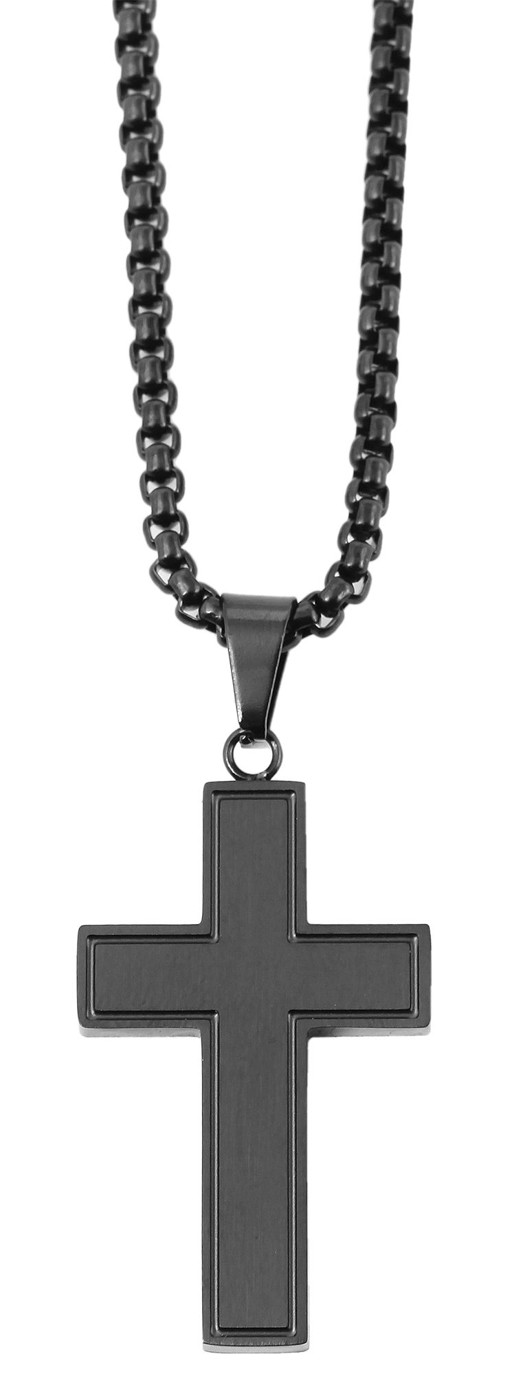 "Isoke" erwtenketting met hanger, kruis, roestvrij staal, 61 cm, zwart