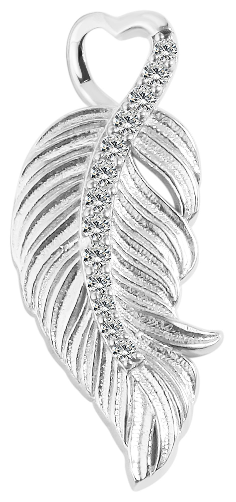 925/- Echt Silber Anhänger ohne Kette "Barwick", Feder, Zirkoniabesatz, 925/rhodiniert