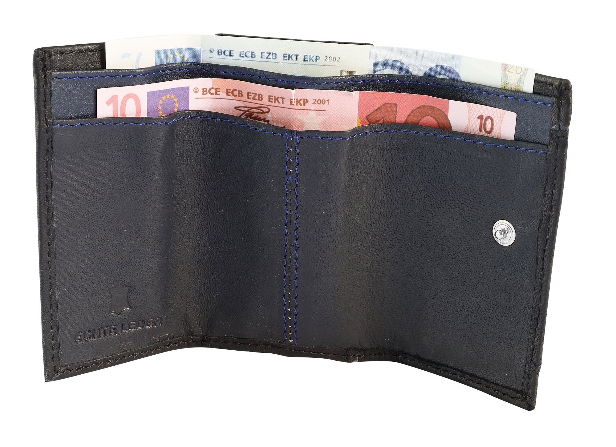 Excellanc echt lederen mini portemonnee (sleutelvak), zwart/lichtblauw