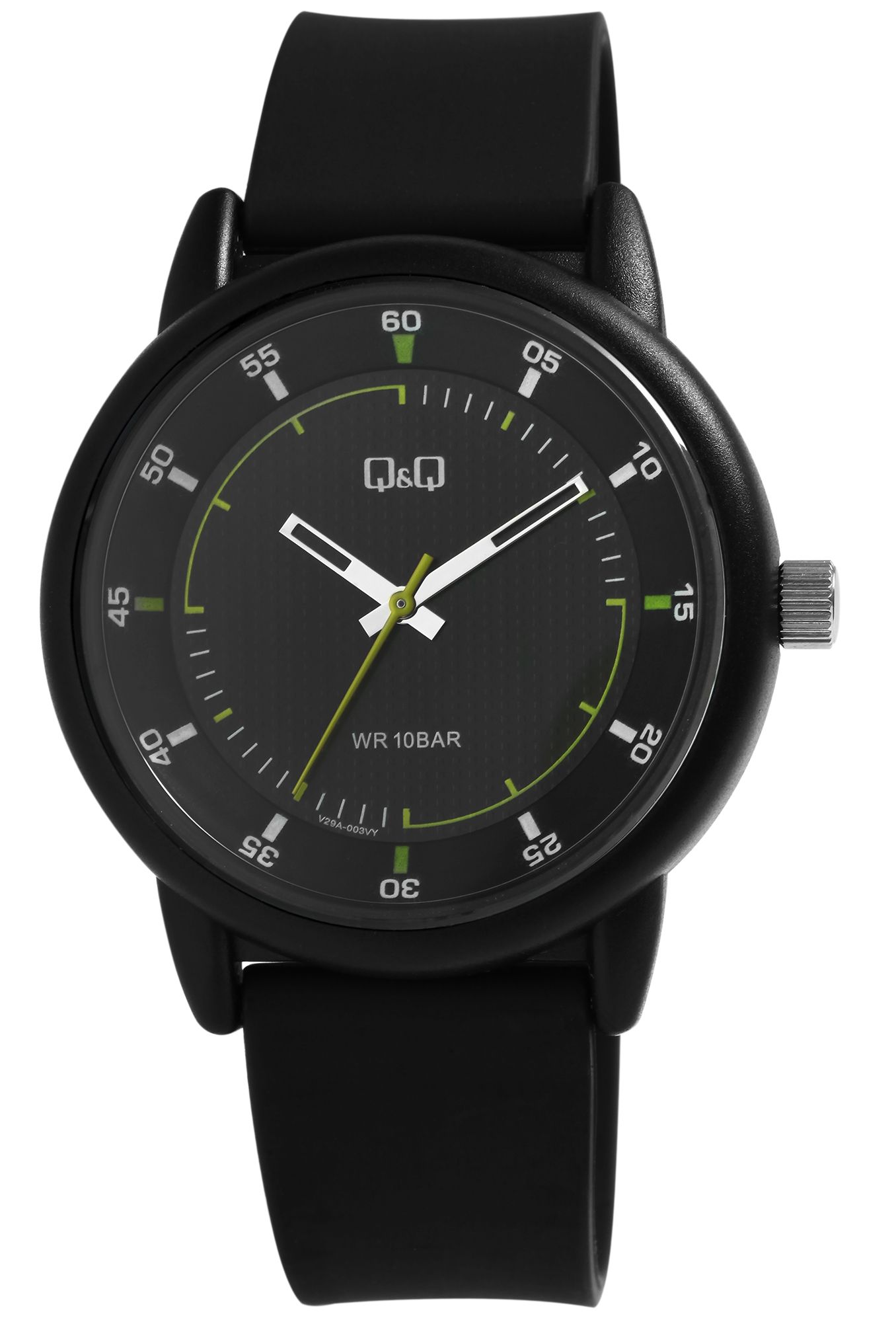 Q&Q Herrenuhr Silikonarmband, Ø 42 mm, schwarz/grün