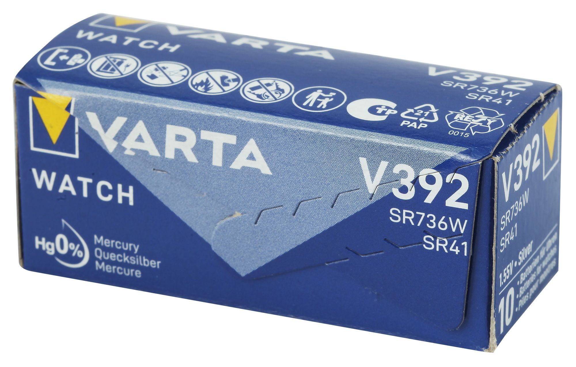 Varta batterij V392/547 (AG3 // SR41W/SR736SW) zilveroxide knoopcellen 1,55 V - verpakkingseenheid 10 stuks