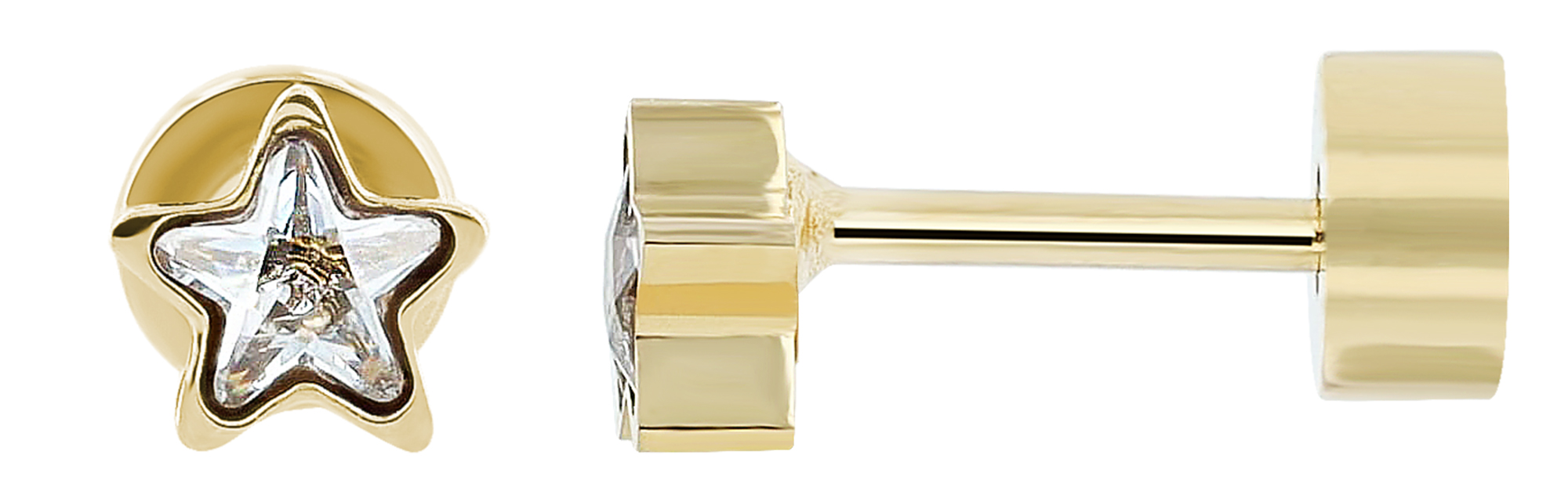 "Lucinda", roestvrijstalen oorsteker/piercing, ster, similibre zetting