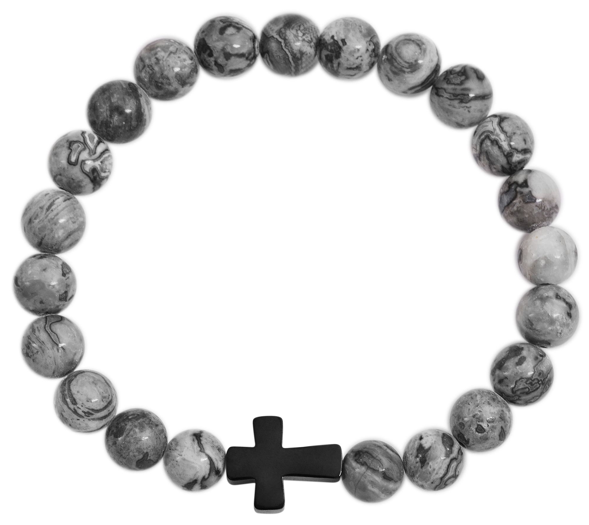 "Jamie" Akzent Edelstahl Kugelarmband, Naturstein, grau, anthrazit (Achat)