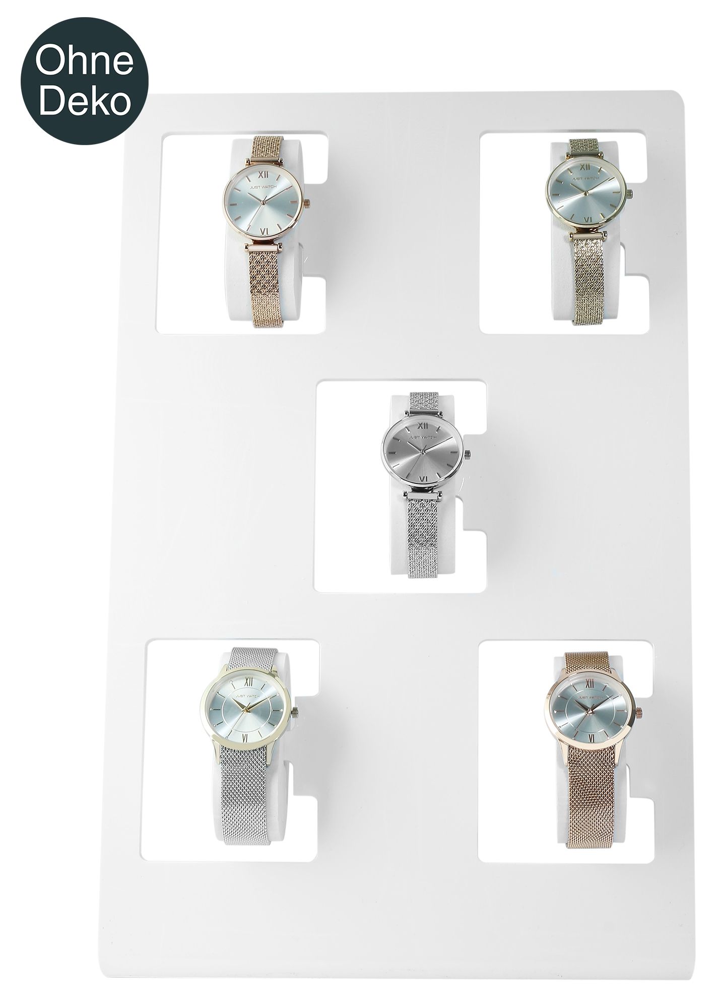 Klokdisplay voor 5 klokken (glanzende decoratieve serie), kunststof, 37 cm, wit