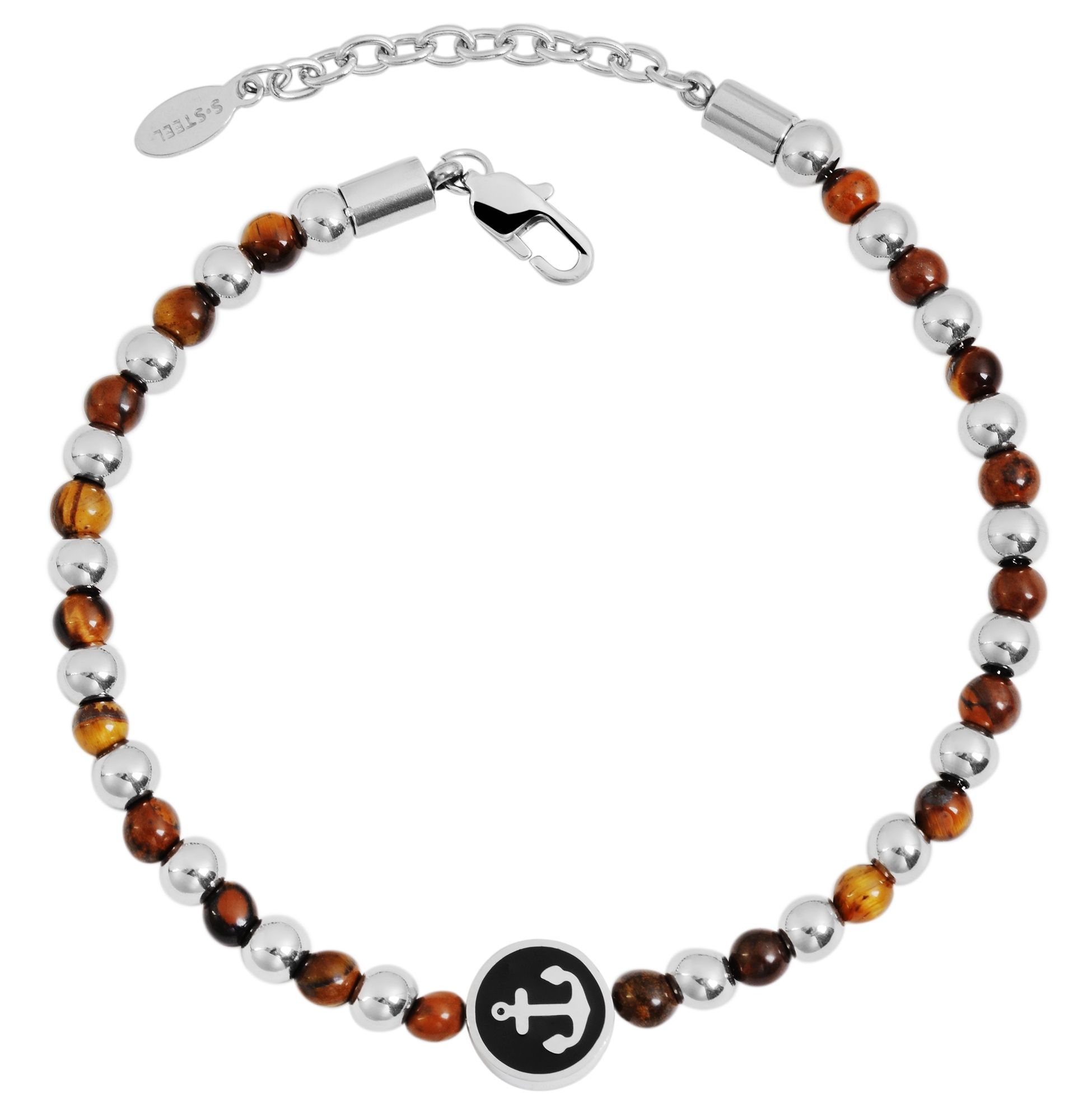 "Kyano" Kugelarmband aus Edelstahl, maritim, braun/silberfarben 19 + 3 cm