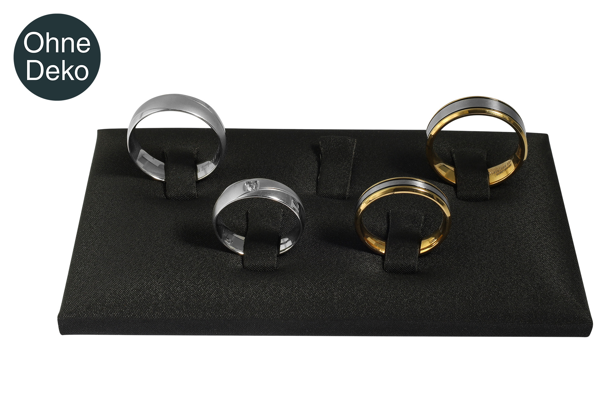 Aufsteller für 5 Ringe (Dekoserie Soft), PU-bezogen, 12 x 7 cm, schwarz