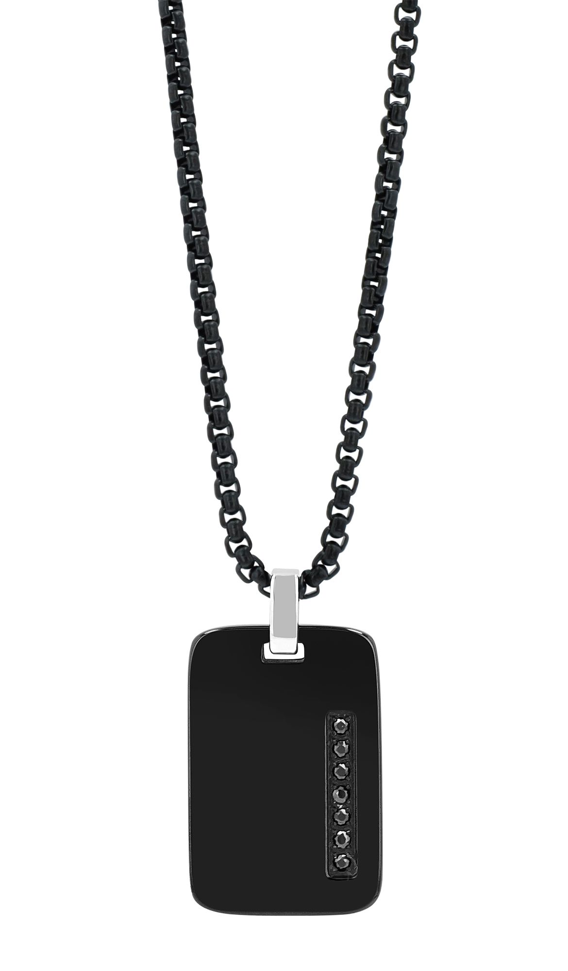 Accent halsketting "Azra" met gegraveerde hanger &amp; similibre zetting, geïoniseerd, zwart