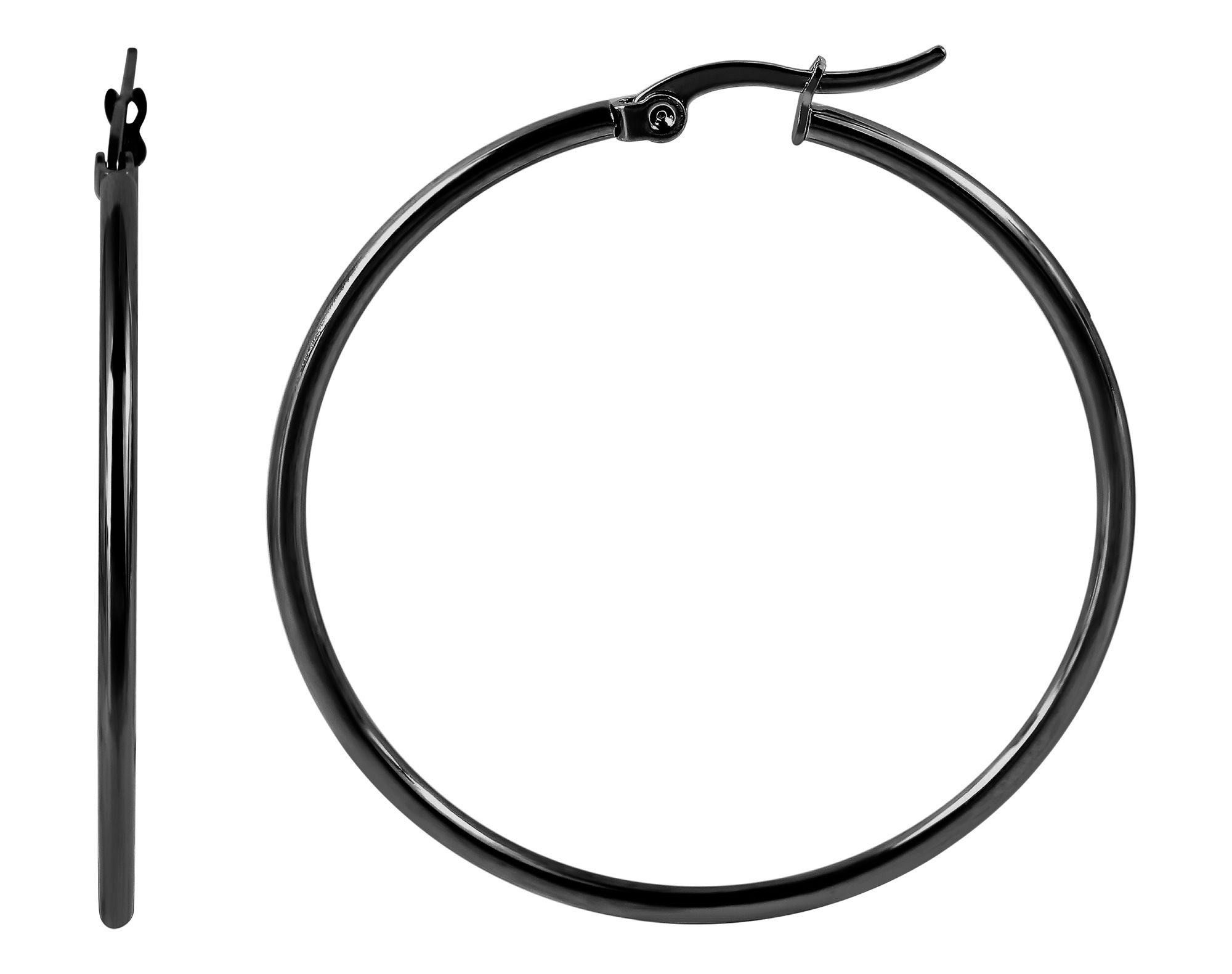 Accent hoepel oorbellen, roestvrij staal, zwart, Ø 30 mm