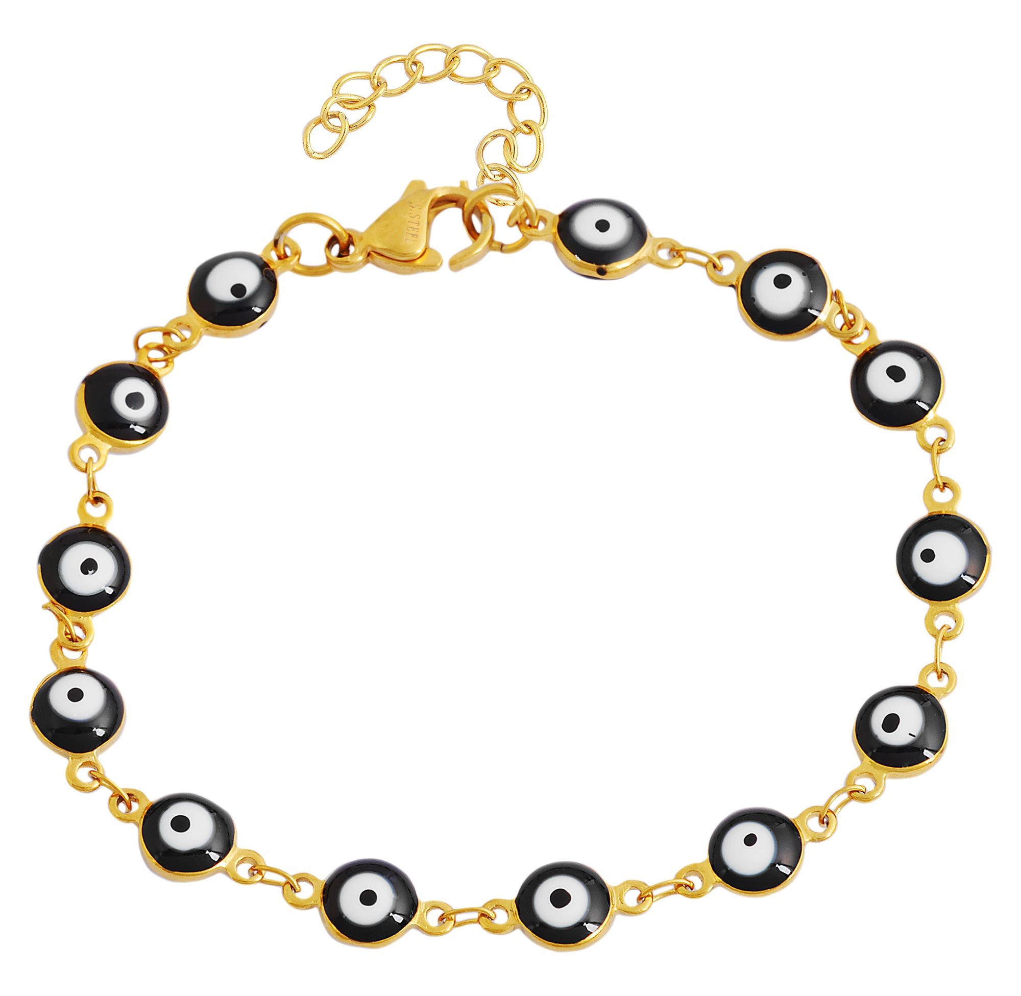 "Ayles" Akzent Armband aus Edelstahl, Nazar-Auge, goldfarben