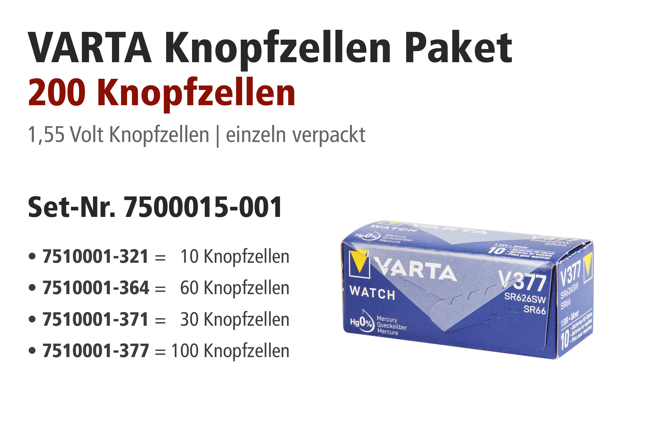 Varta Aktionspaket Knopfzellen mit 321er, 364er, 371er, 377er