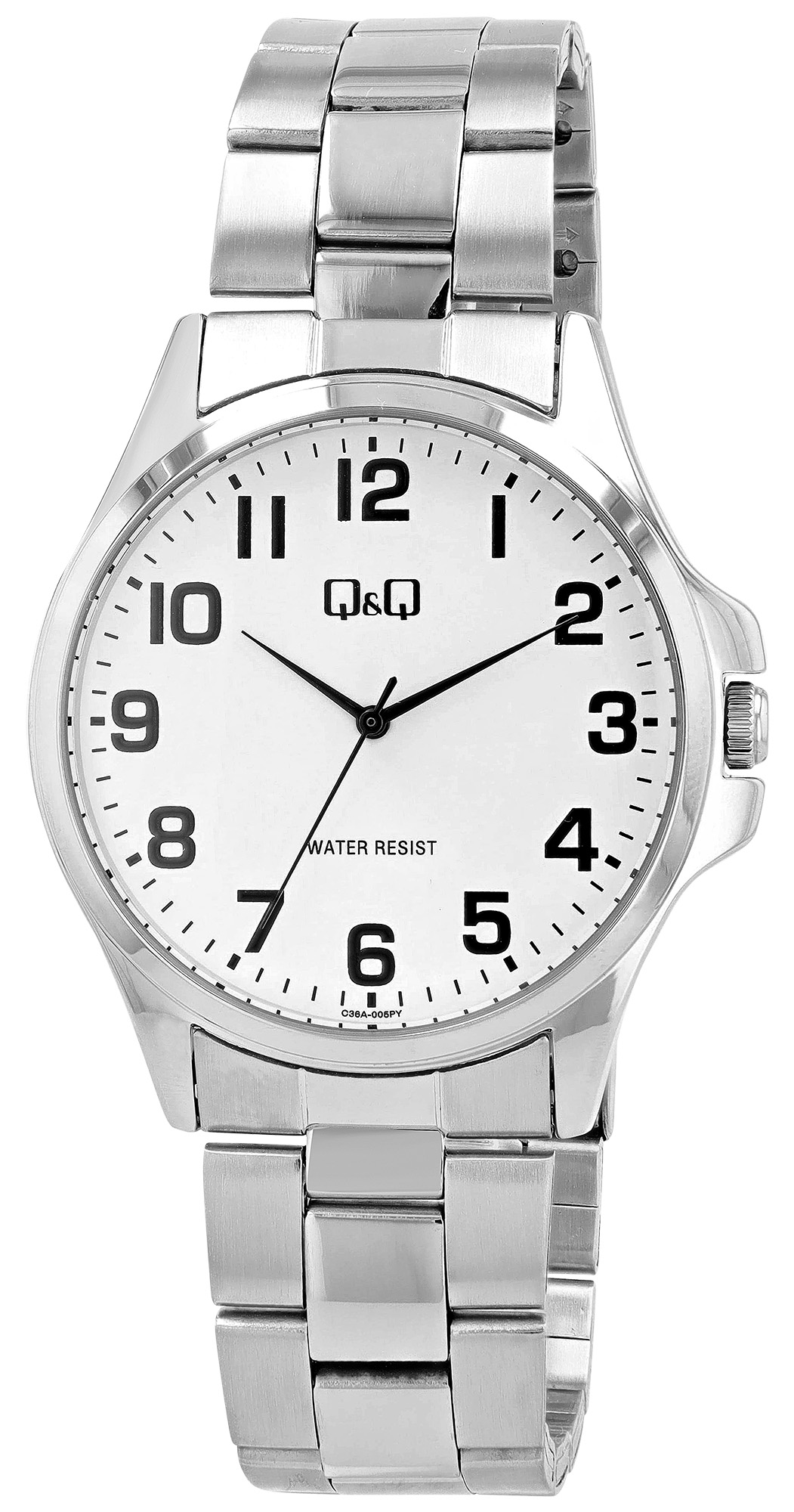 Q&Q Herrenuhr, Edelstahlband, Ø 40 mm, silberfarben/ weiß