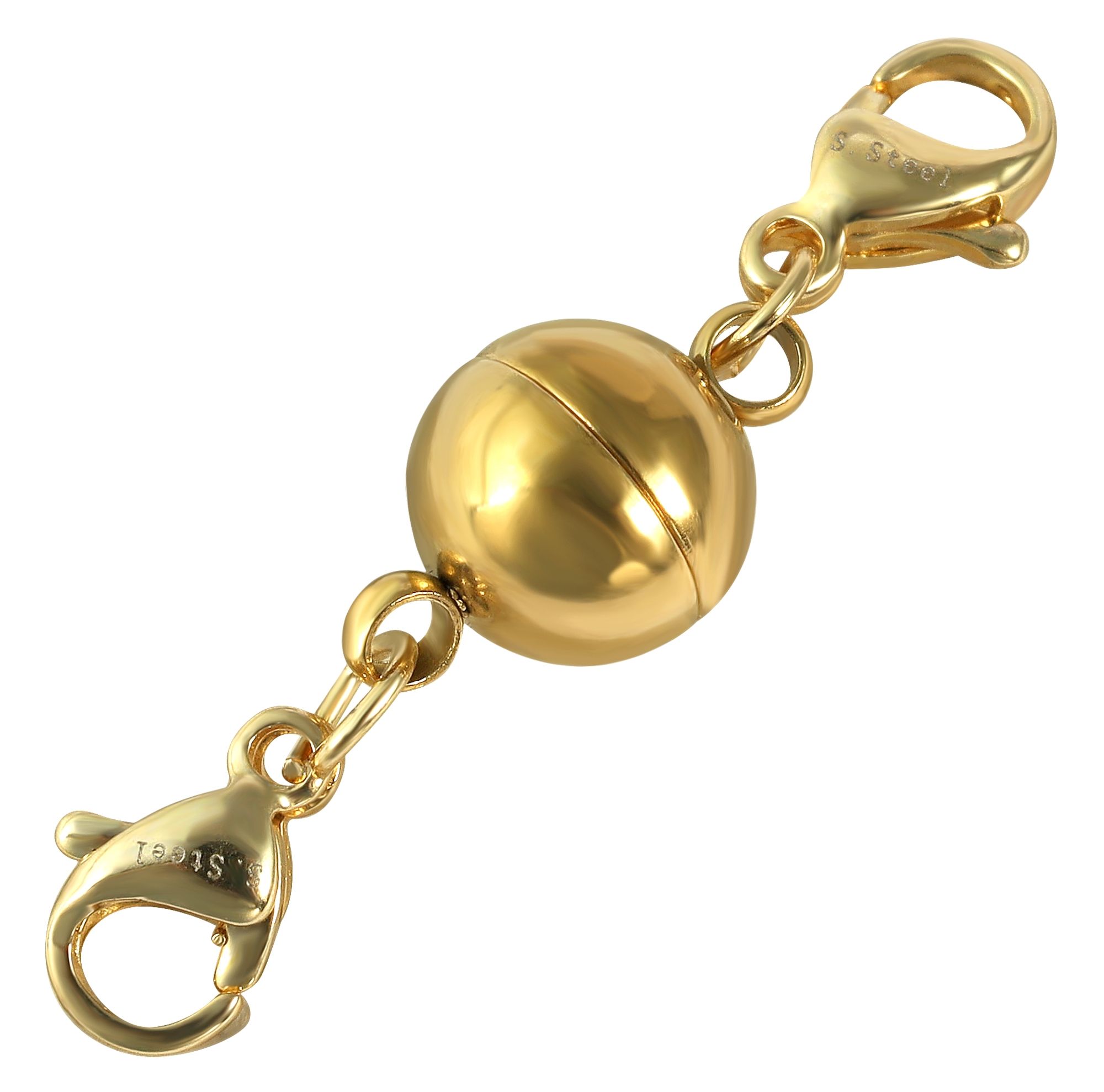 Magnetschließe mit zwei Karabinerhaken, 925er Sterlingsilber, vergoldet, Ø 8 mm