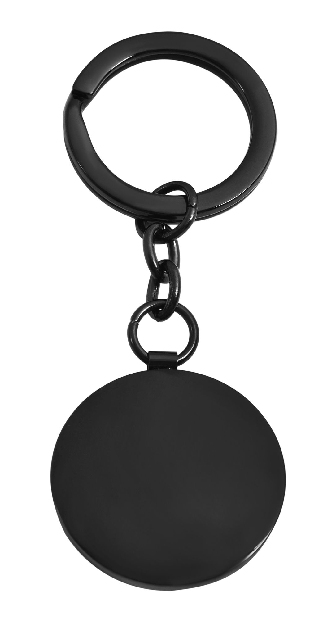 Edelstahl Schlüsselanhänger mit Gravurplatte, rund, schwarz