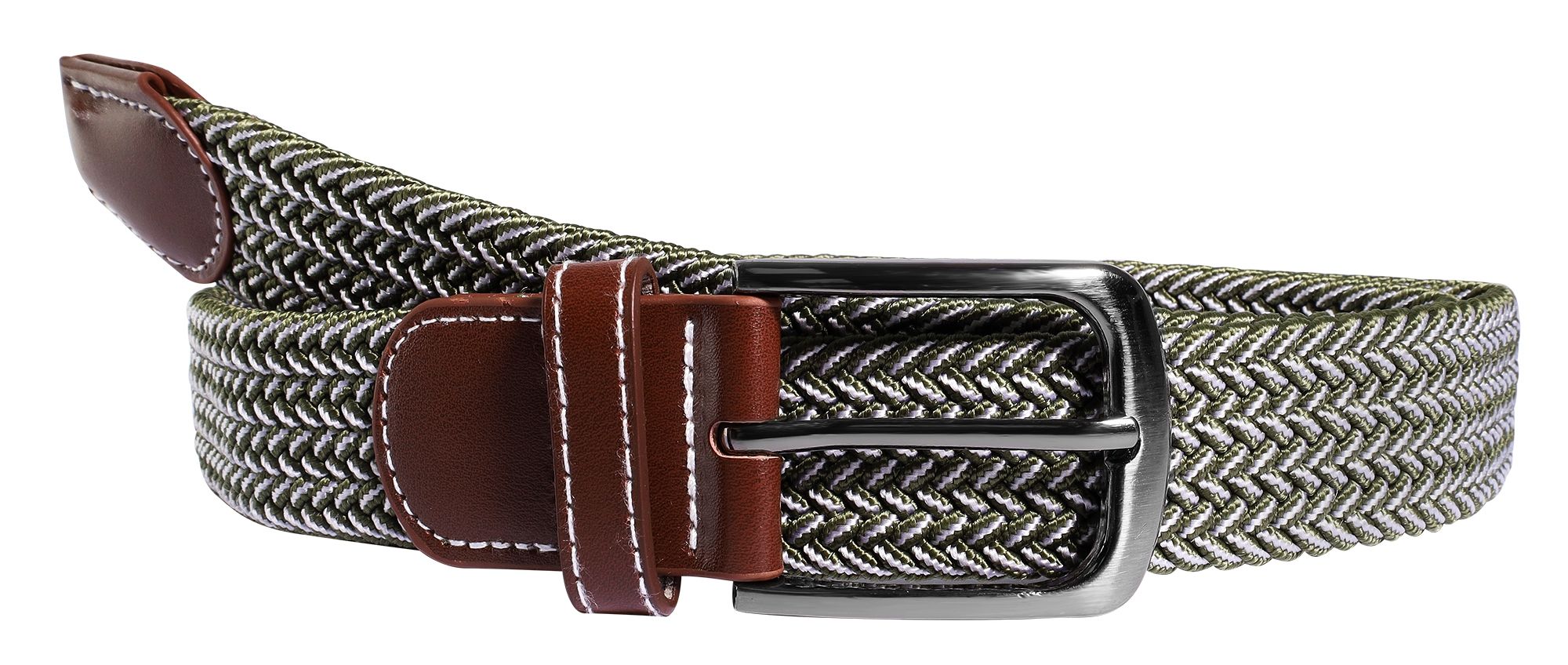 Gevlochten textielen riem (kaki/wit) in de maten 100 cm (S)