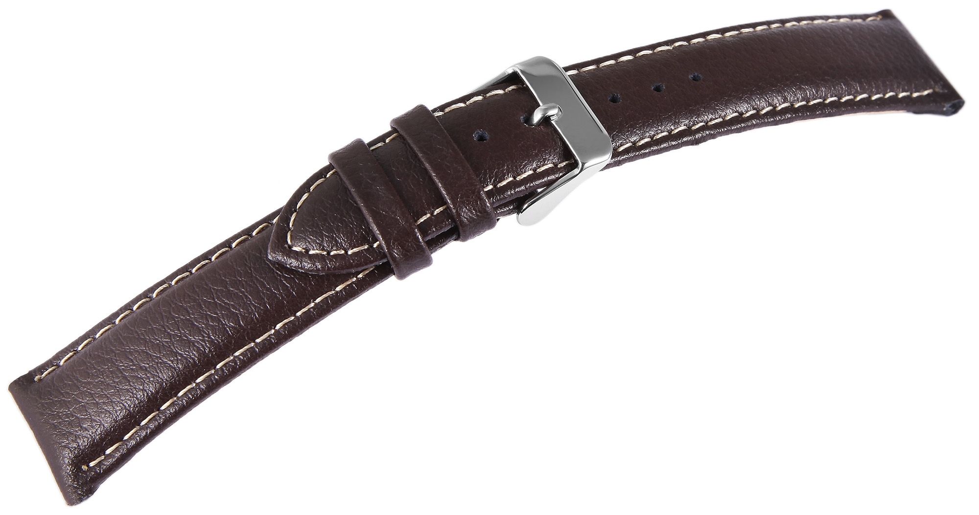Echtleder-Uhrenarmband, dunkelbraun, weiße Naht, 18 mm