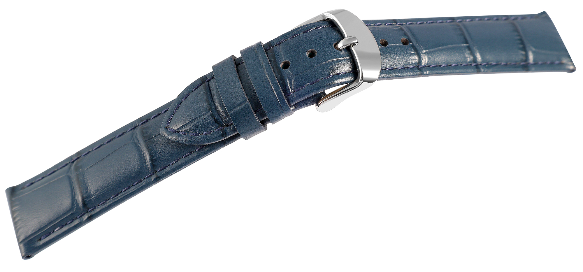 Echt lederen horlogeband, krokodillenlook, donkerblauw, 18 mm