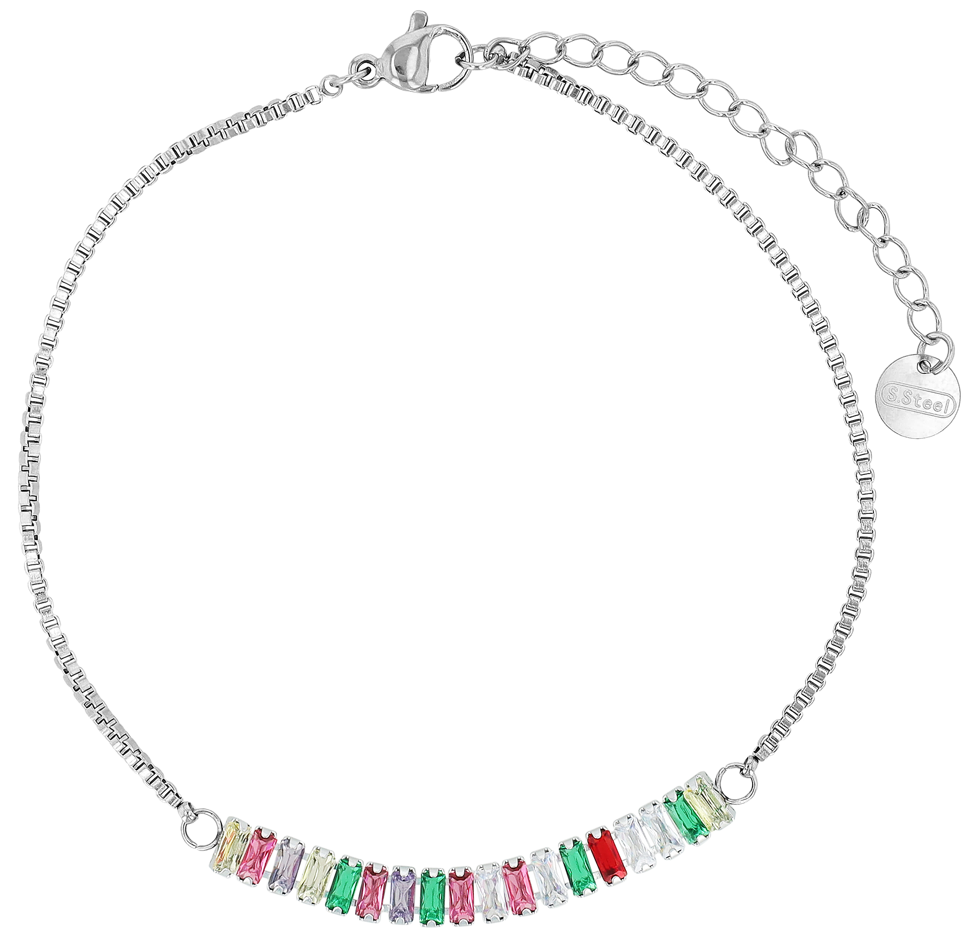 "Dahlia" enkelband met kleurrijke sierrand, roestvrij staal, 21 + 5 cm, zilverkleurig