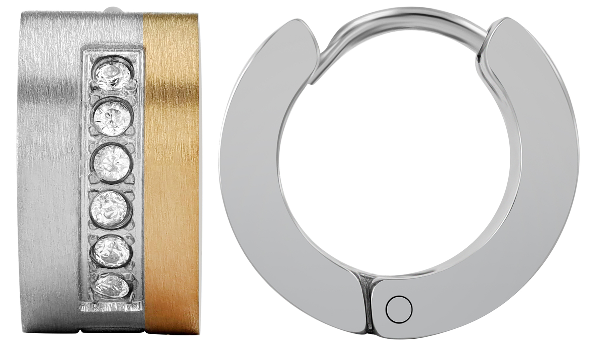 Accent scharnierende hoepel oorbellen met similibre zetting, roestvrij staal, tweekleurig