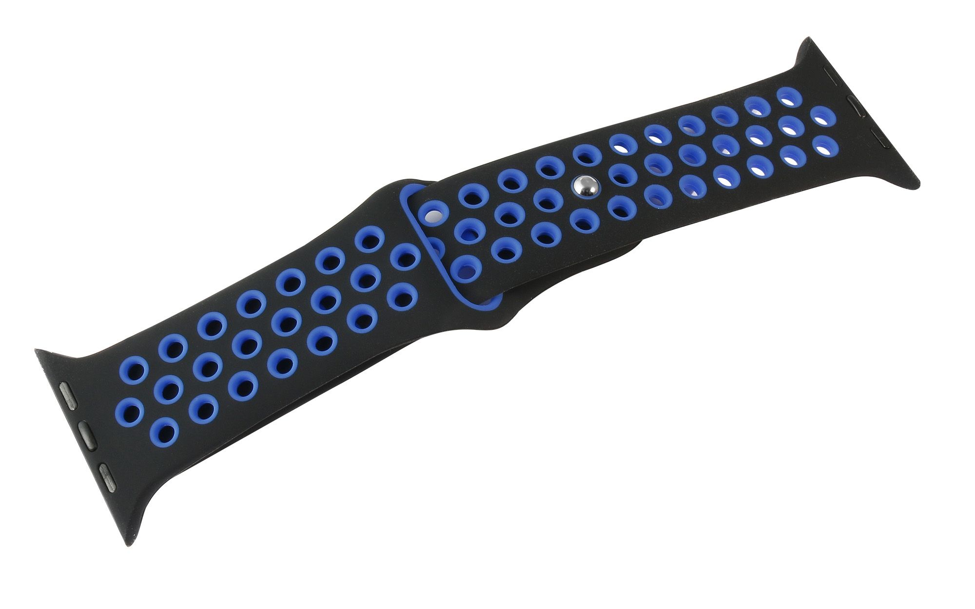 Siliconen bandje voor slimme horloges, compatibel met Apple Watch met kastmaat 42, 44, 45 en 49 mm, zwart/blauw